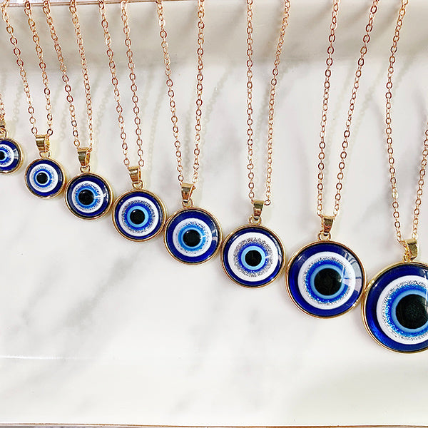 Stainless Steel Evil Eyes Pendant Blue Eye 12mm-30mm Necklace NC0009