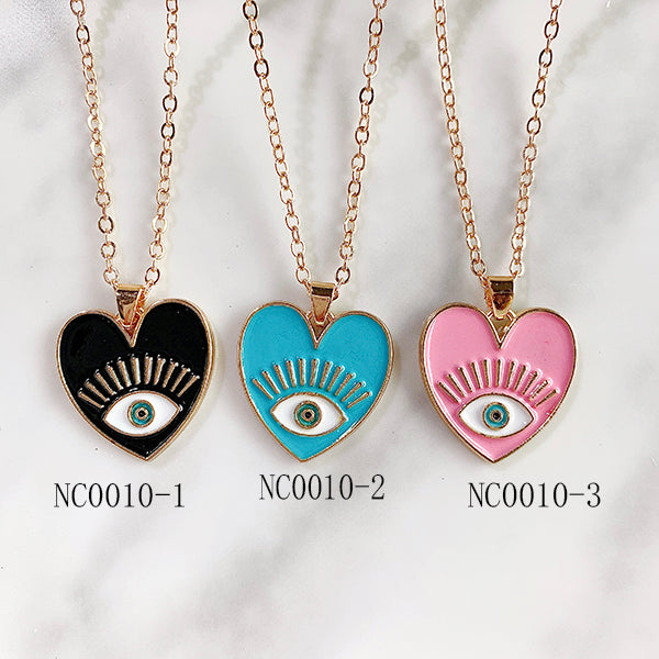 Stainless Steel Evil Eyes Pendant Enamel Heart Necklace NC0010