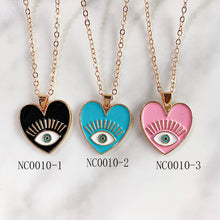 Load image into Gallery viewer, Stainless Steel Evil Eyes Pendant Enamel Heart Necklace NC0010