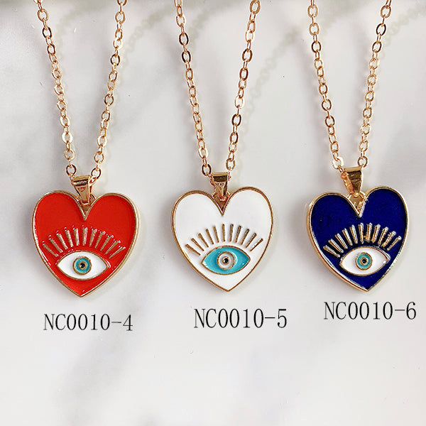 Stainless Steel Evil Eyes Pendant Enamel Heart Necklace NC0010