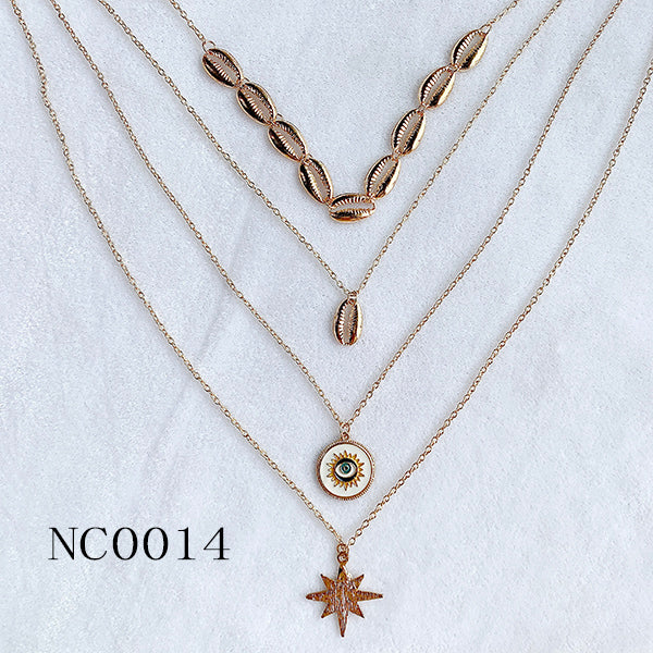 Stainless Steel Evil Eyes Pendant Multilayer Necklace NC0014