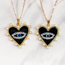 Load image into Gallery viewer, Stainless Steel Evil Eyes Heart Pendant  Black  Enamel Necklace NC0015