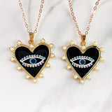 Stainless Steel Evil Eyes Heart Pendant  Black  Enamel Necklace NC0015