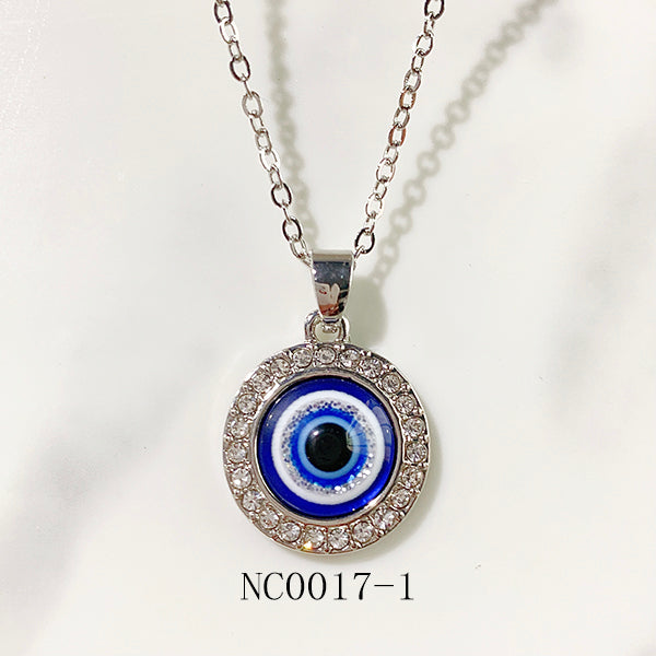 Stainless Steel Evil Eyes Pendant  Zircon Necklace NC0017