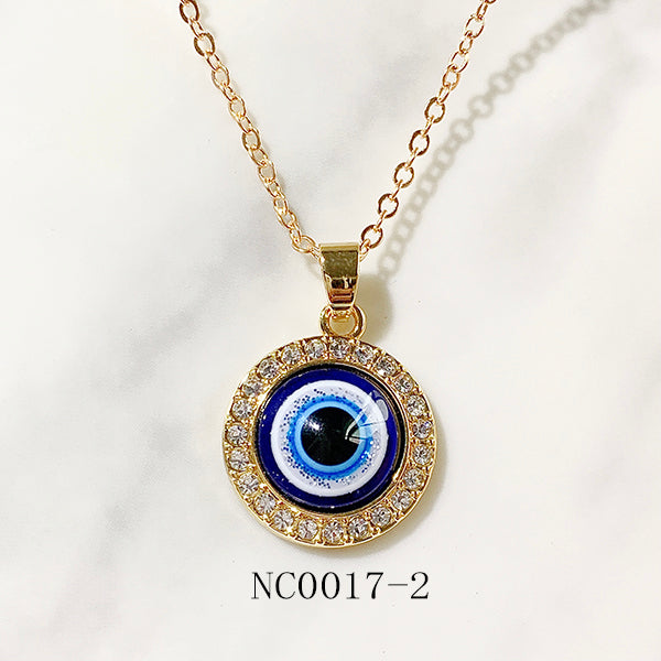 Stainless Steel Evil Eyes Pendant  Zircon Necklace NC0017