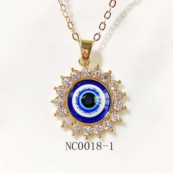 Stainless Steel Evil Eyes Pendant Zircon Necklace NC0018