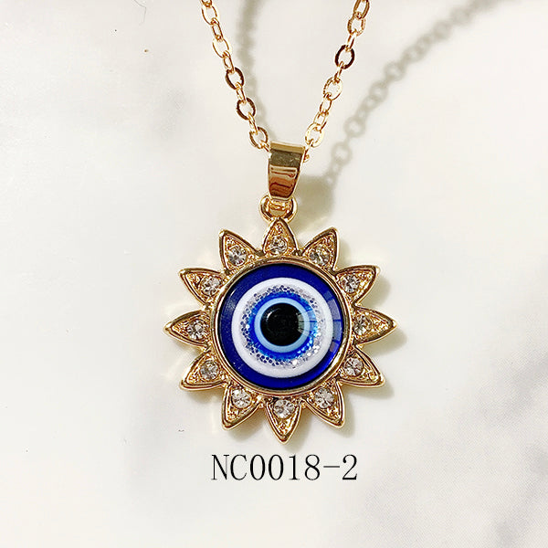 Stainless Steel Evil Eyes Pendant Zircon Necklace NC0018