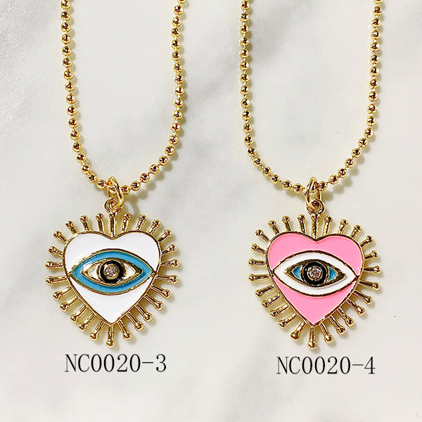 Stainless Steel Evil Eyes Pendant Enamel Necklace NC0020