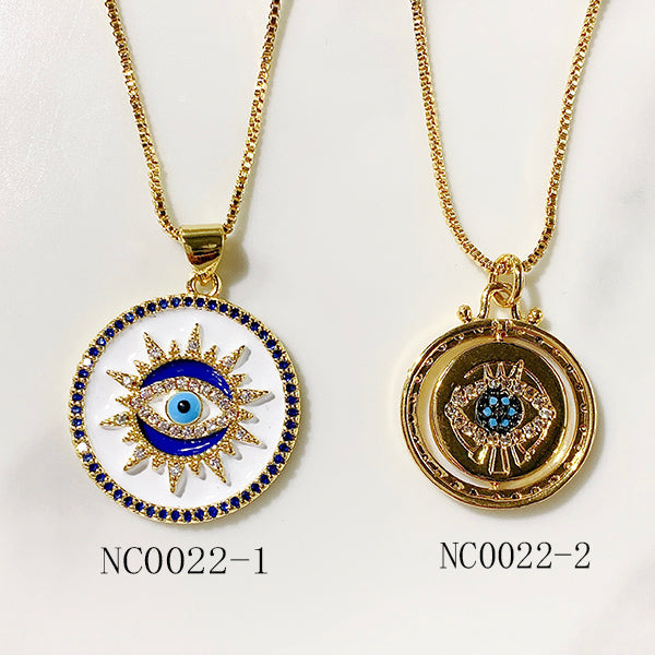 Stainless Steel Evil Eyes Pendant Zircon Necklace NC0022