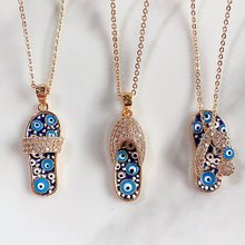 Load image into Gallery viewer, Stainless Steel Evil Eyes Slipper Pendant Zircon Necklace NC0023