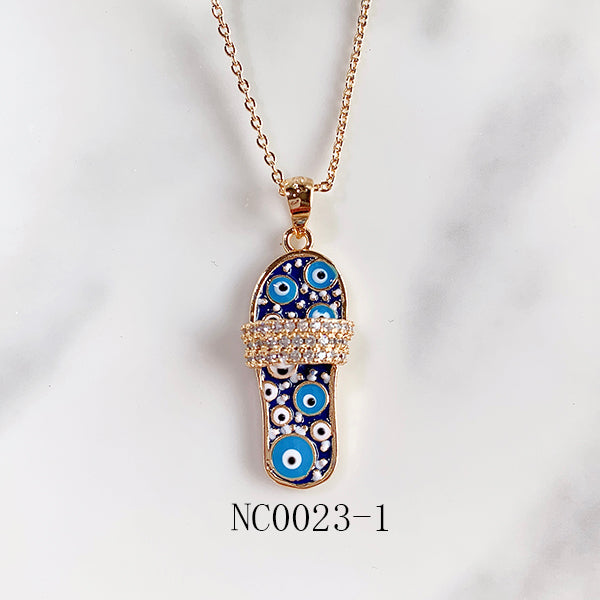 Stainless Steel Evil Eyes Slipper Pendant Zircon Necklace NC0023