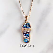 Load image into Gallery viewer, Stainless Steel Evil Eyes Slipper Pendant Zircon Necklace NC0023