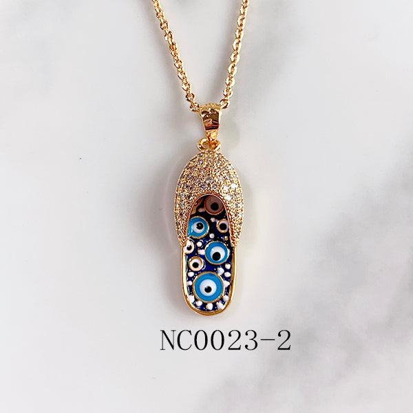 Stainless Steel Evil Eyes Slipper Pendant Zircon Necklace NC0023