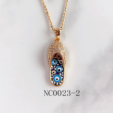 Load image into Gallery viewer, Stainless Steel Evil Eyes Slipper Pendant Zircon Necklace NC0023