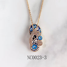 Load image into Gallery viewer, Stainless Steel Evil Eyes Slipper Pendant Zircon Necklace NC0023