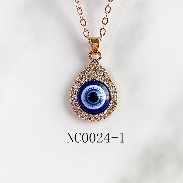 Stainless Steel Evil Eyes Drop Heart Pendant Zircon Necklace NC0024