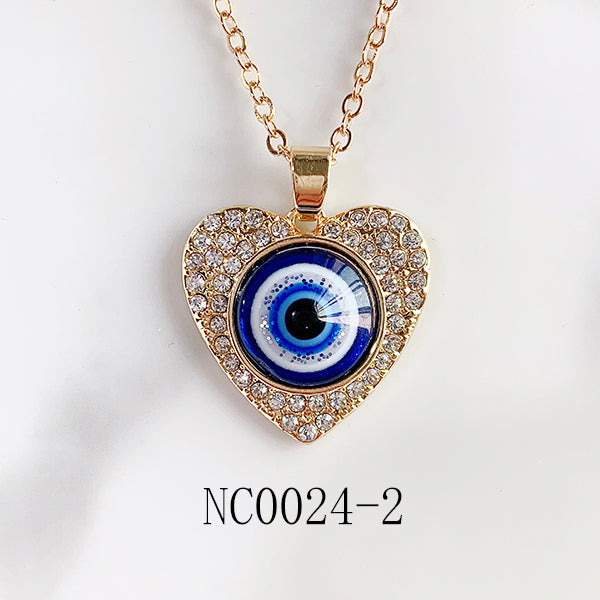 Stainless Steel Evil Eyes Drop Heart Pendant Zircon Necklace NC0024