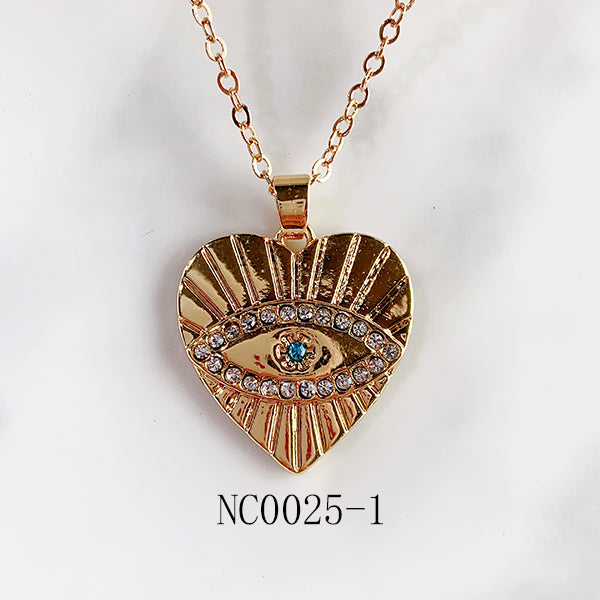 Stainless Steel Evil Eyes Pendant  Zircon Necklace NC0025