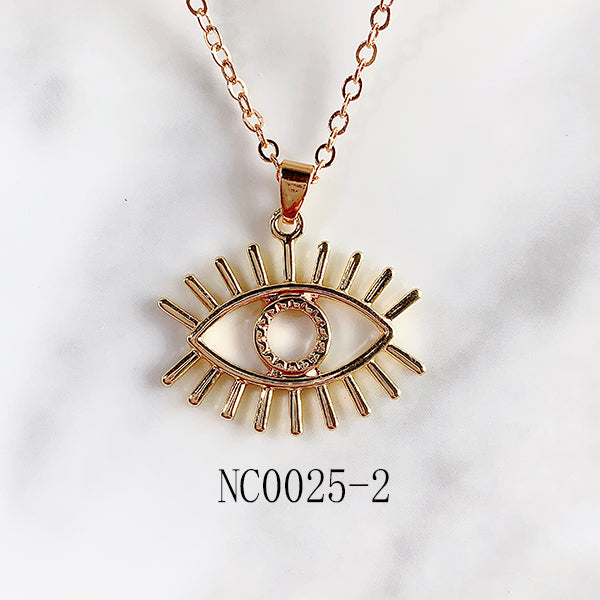 Stainless Steel Evil Eyes Pendant  Zircon Necklace NC0025