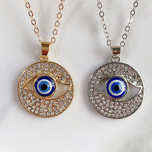 Stainless Steel Evil Eyes Pendant  Zircon Round Necklace NC0026