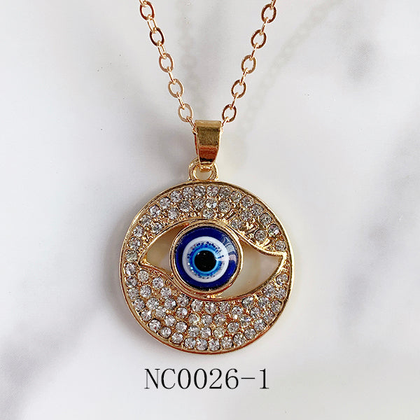 Stainless Steel Evil Eyes Pendant  Zircon Round Necklace NC0026