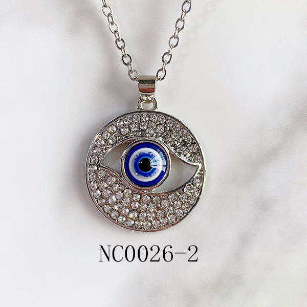 Stainless Steel Evil Eyes Pendant  Zircon Round Necklace NC0026