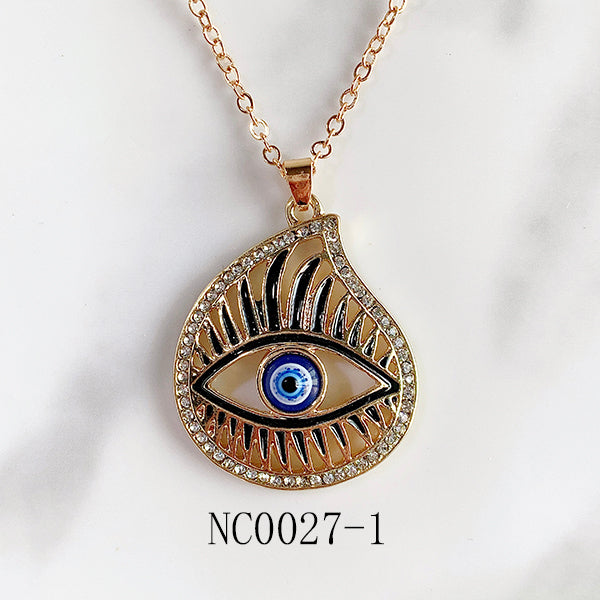 Stainless Steel Evil Eyes Pendant Zircon Drop Necklace NC0027