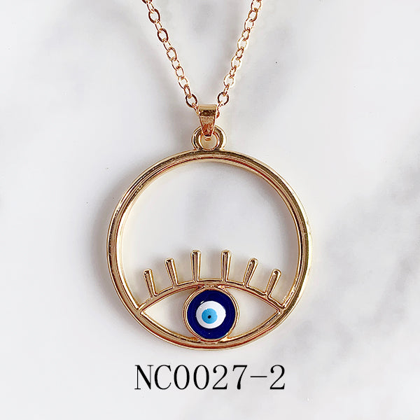 Stainless Steel Evil Eyes Pendant Zircon Drop Necklace NC0027