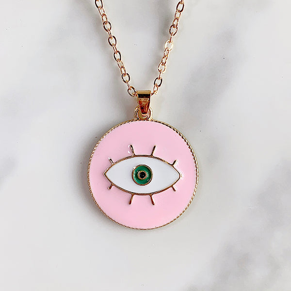 Stainless Steel Evil Eyes Pendant Enamel Necklace NC0028