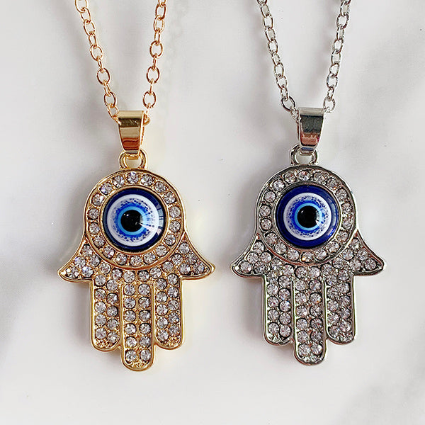 Stainless Steel Evil Eyes Pendant  Zircon Hand Necklace NC0029