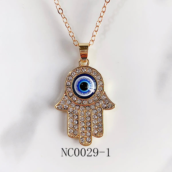 Stainless Steel Evil Eyes Pendant  Zircon Hand Necklace NC0029