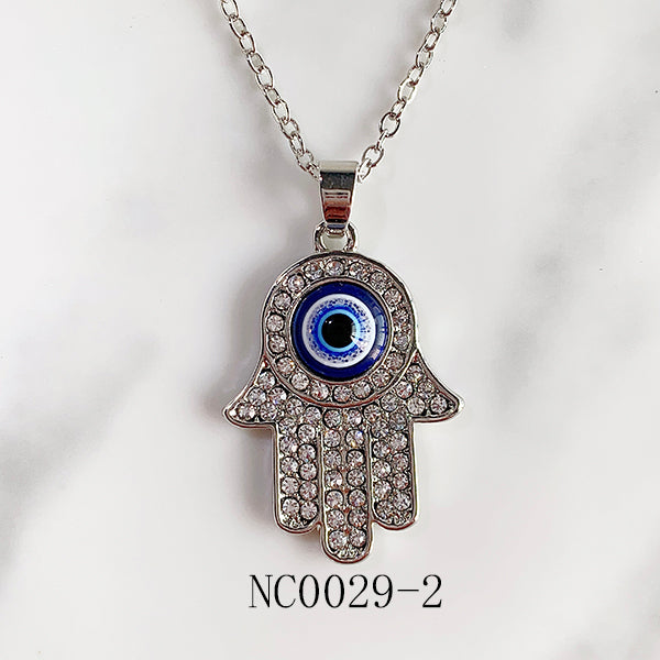 Stainless Steel Evil Eyes Pendant  Zircon Hand Necklace NC0029