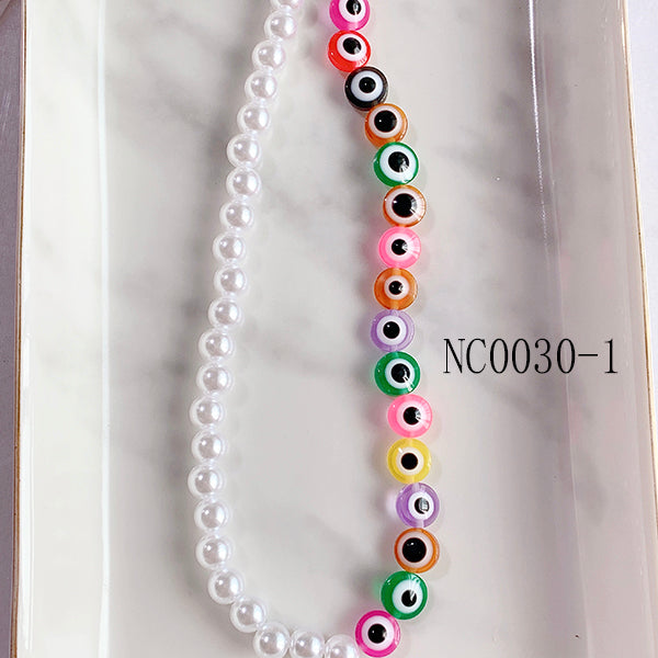 Resin Evil Eyes Imitation Pearl Necklace NC0030