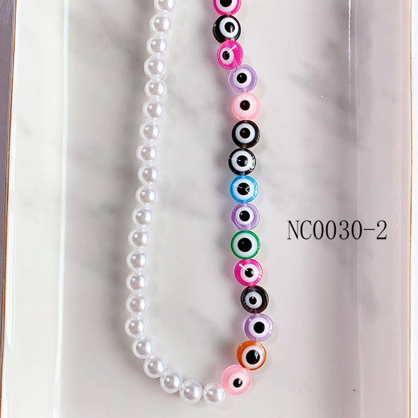 Resin Evil Eyes Imitation Pearl Necklace NC0030