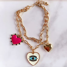 Load image into Gallery viewer, Stainless Steel Evil Eyes Heart Enamel Bracelet BA0018