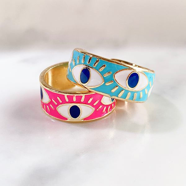 Stainless Steel Evil Eyes Open Enamel  Ring RA0002