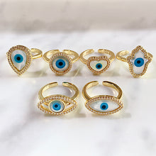 Load image into Gallery viewer, Stainless Steel Evil Eyes Zircon Shell Can Adjust Ring RB0005