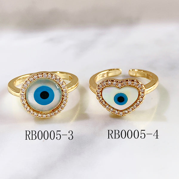 Stainless Steel Evil Eyes Zircon Shell Can Adjust Ring RB0005