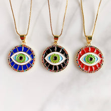 Load image into Gallery viewer, Stainless Steel Evil Eyes Enamel Pendant Zircon Necklace NA0052