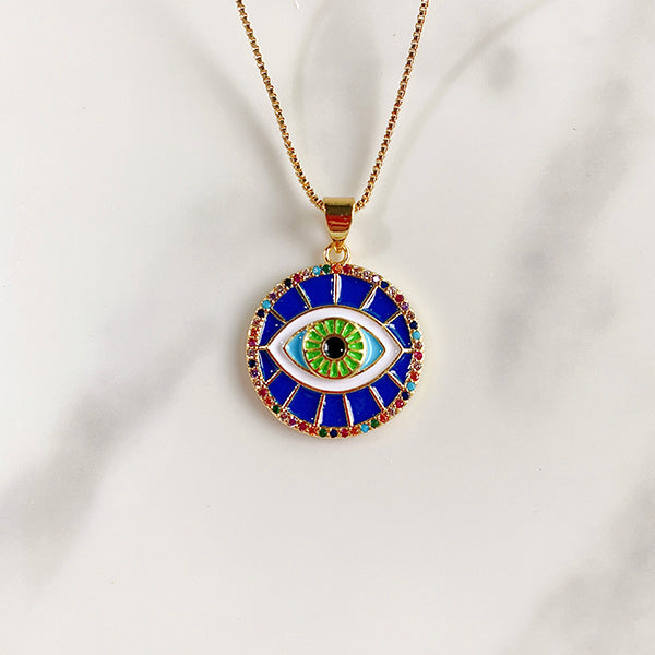 Stainless Steel Evil Eyes Enamel Pendant Zircon Necklace NA0052