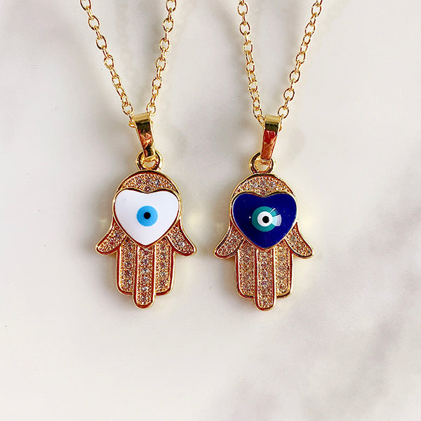 Stainless Steel Evil Eyes Pendant Zircon Necklace NA0055