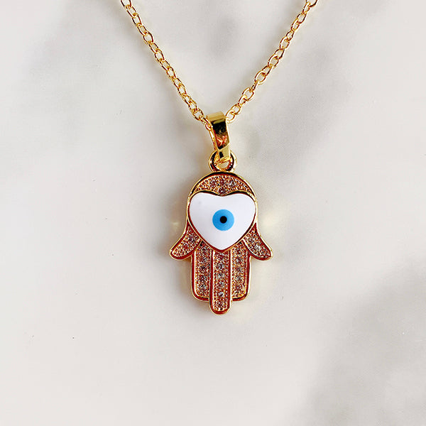 Stainless Steel Evil Eyes Pendant Zircon Necklace NA0055