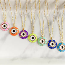 Load image into Gallery viewer, Stainless Steel Evil Eyes Enamel Pendant Zircon Necklace NA0059