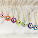 Stainless Steel Evil Eyes Enamel Pendant Zircon Necklace NA0059