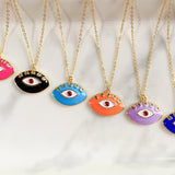 Stainless Steel Evil Eyes Enamel Pendant Zircon Necklace NC0032