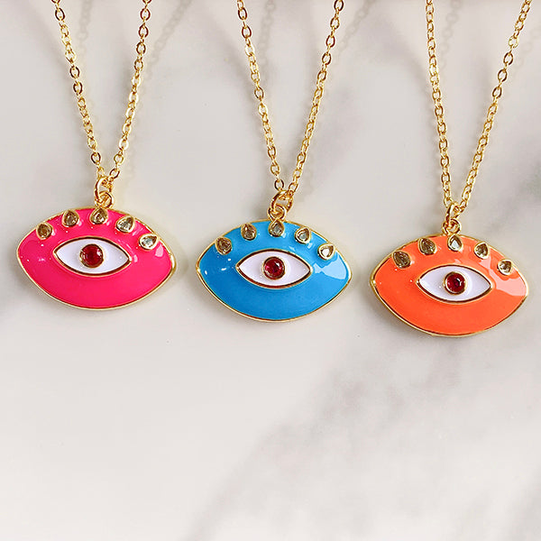 Stainless Steel Evil Eyes Enamel Pendant Zircon Necklace NC0032