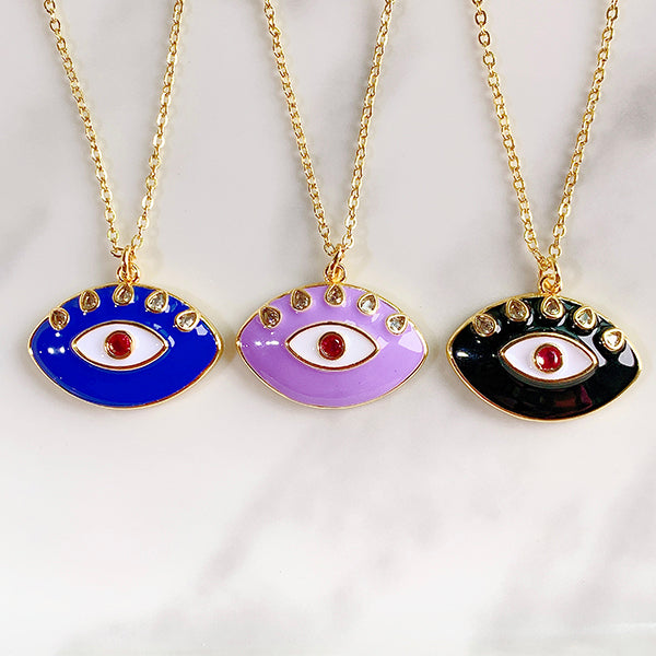 Stainless Steel Evil Eyes Enamel Pendant Zircon Necklace NC0032