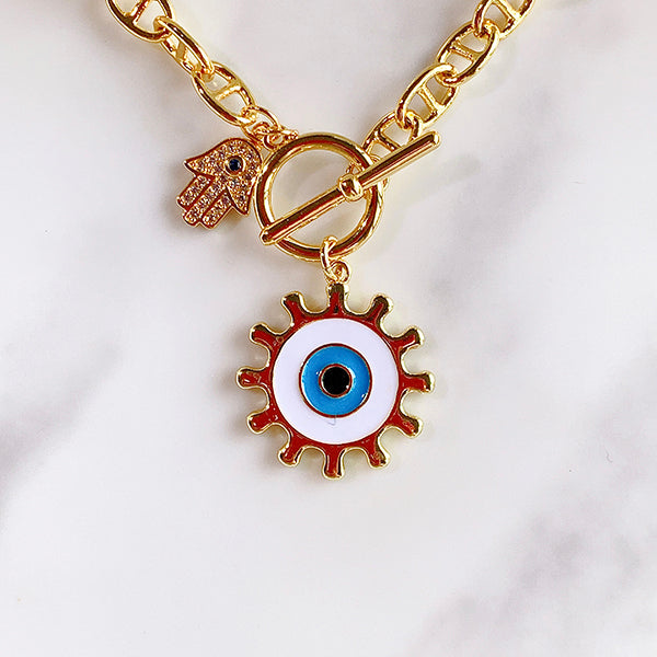 Stainless Steel Evil Eyes Enamel Pendant Necklace NB0024