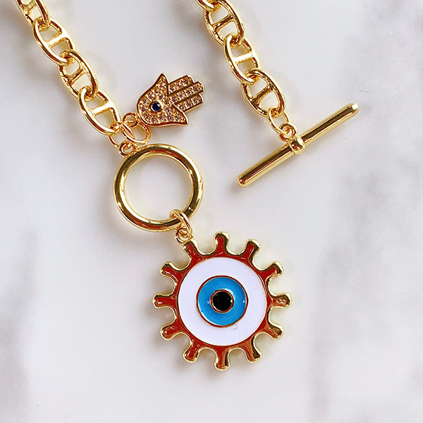 Stainless Steel Evil Eyes Enamel Pendant Necklace NB0024