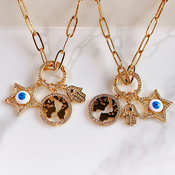 Stainless Steel Star Evil Eyes Pendant Zircon Necklace NB0025